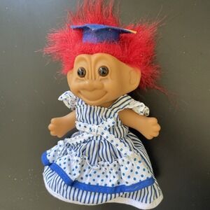 RUSS 4.5" GRAD TROLL With Striped Dress GRADUATION Cap Short Red Hair Brown Eyes